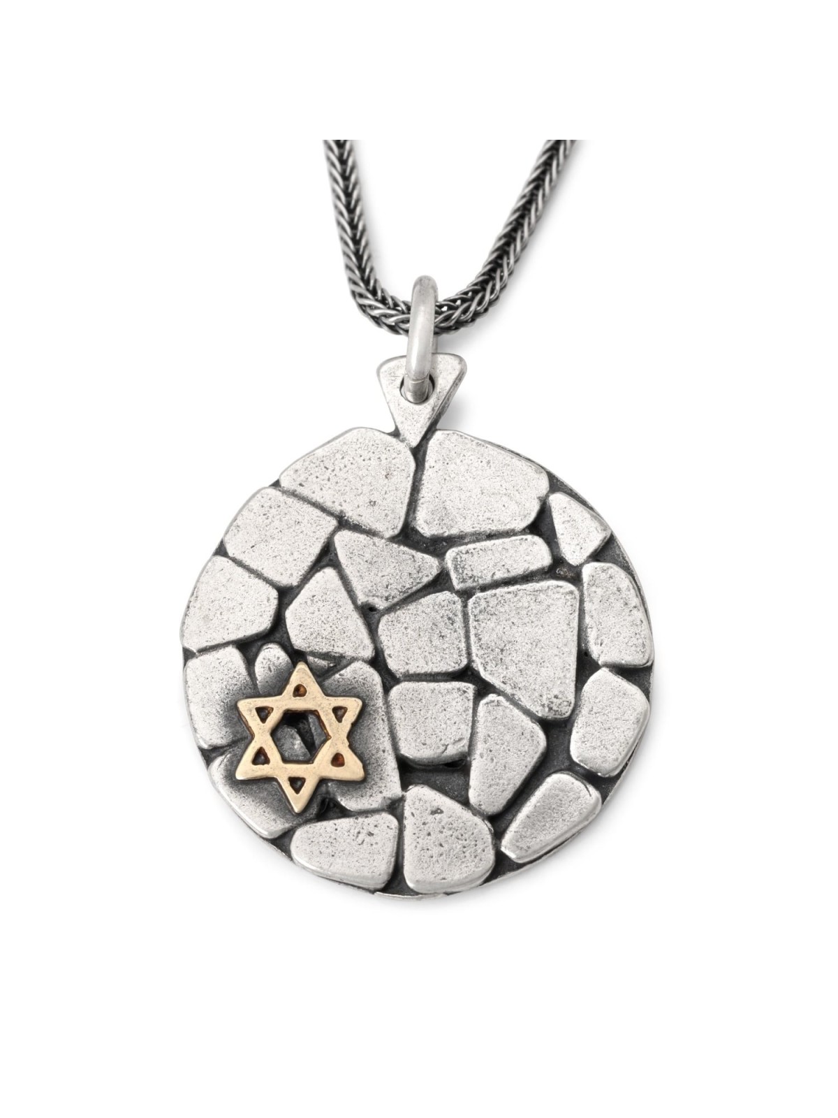 חומת ירושלים: שרשרת תליון דיסק מגן דוד מכסף וזהב